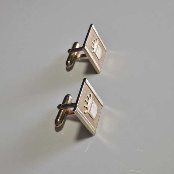 *Sale* Vintage Cuff Link Pair Gold Tone Metal King Crown Center Mens Jewelry - Picture 8 of 9